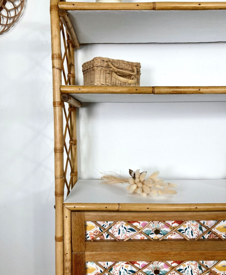 Vintage rattan bookcase shelf