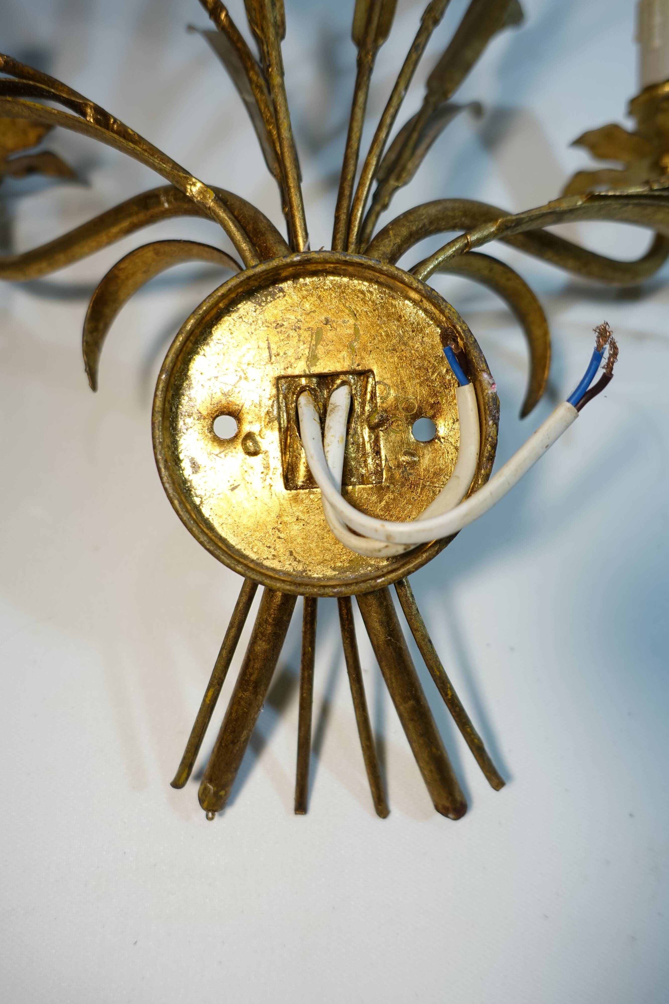 Wall lamp in gilded metal sheaf of wheat 1970s