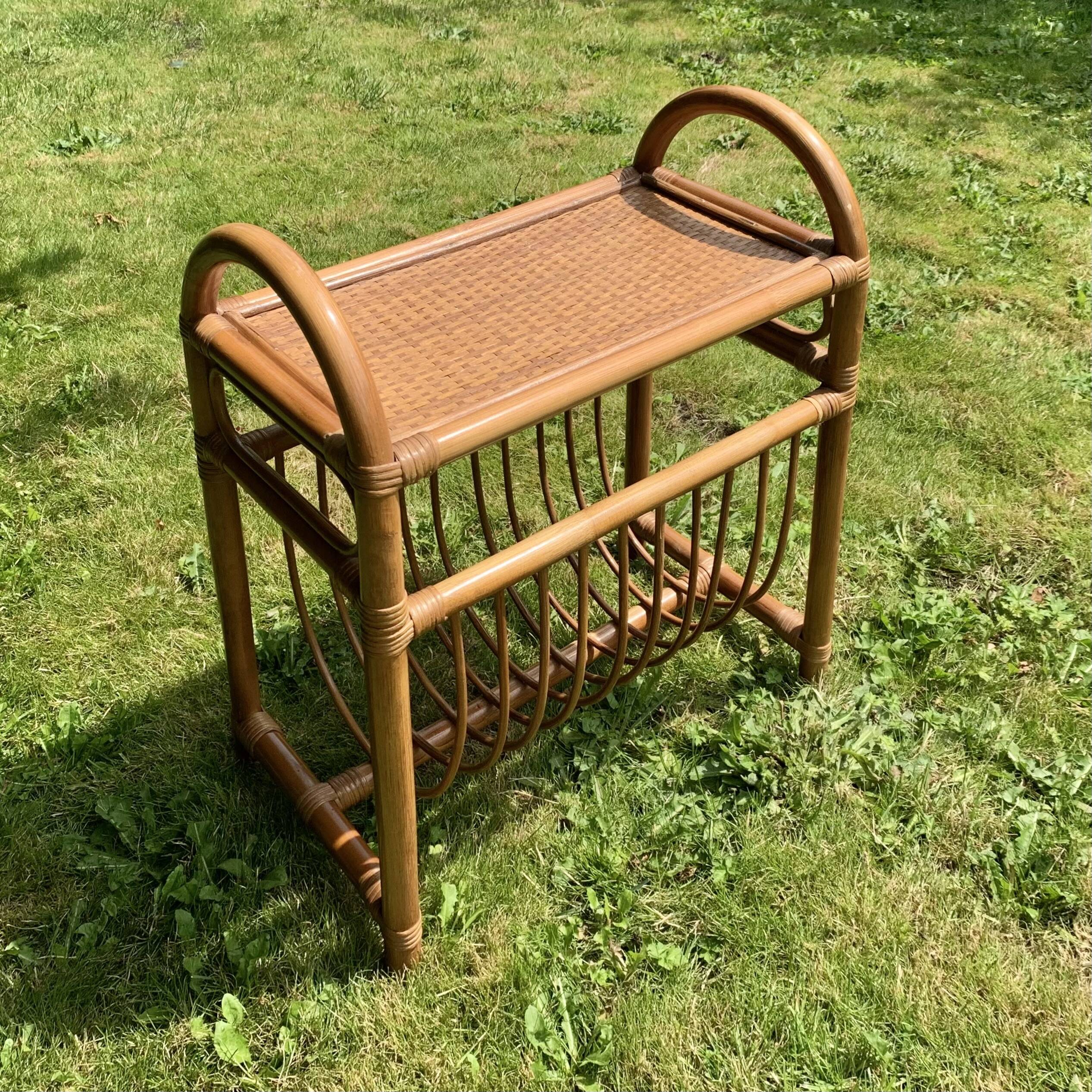 Vintage rattan and bamboo magazine rack