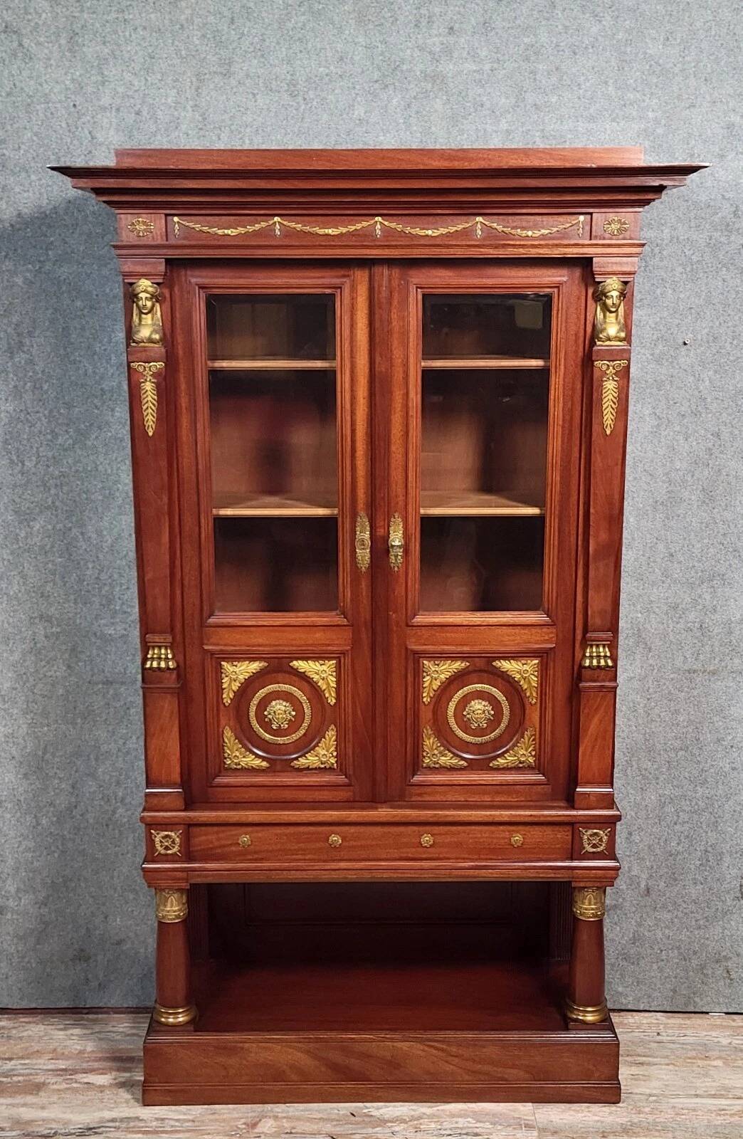 Rare Empire style mahogany and gilt bronze bookcase circa 1880