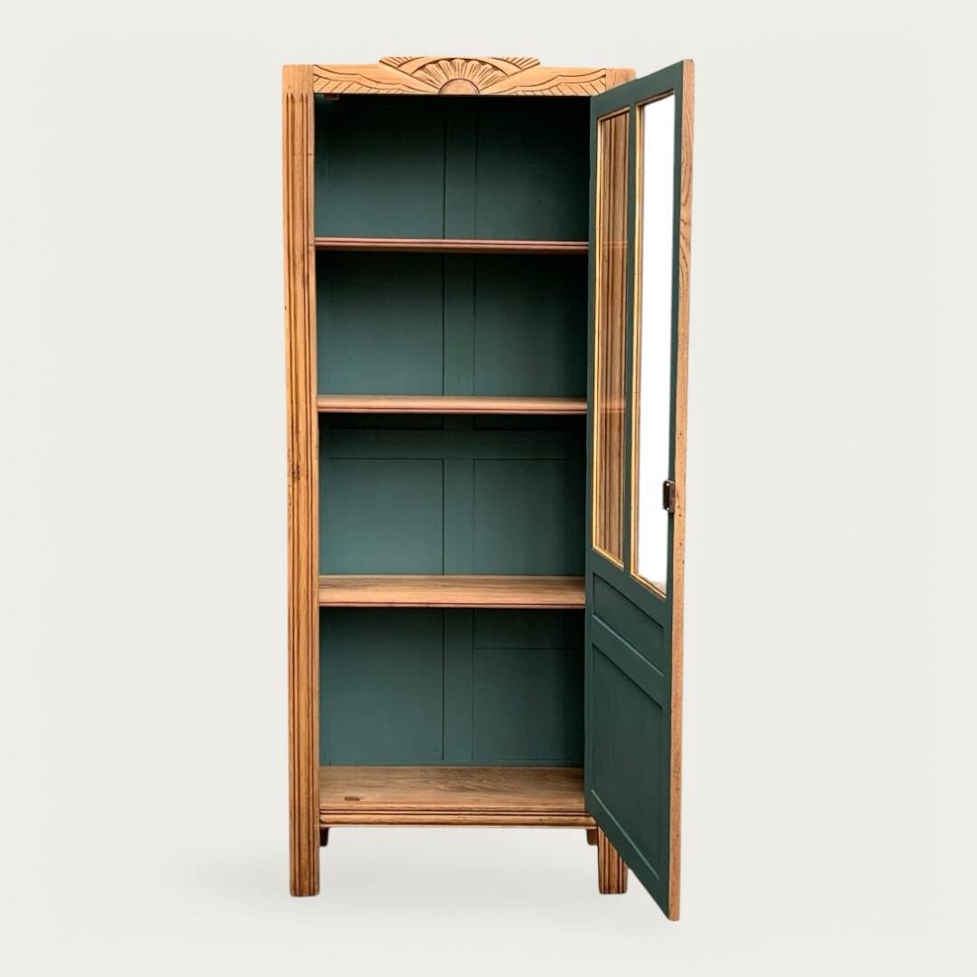 Parisian glass cabinet art deco raw wood