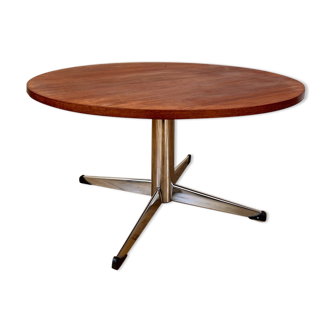 Round coffee table wood and metal, 70s