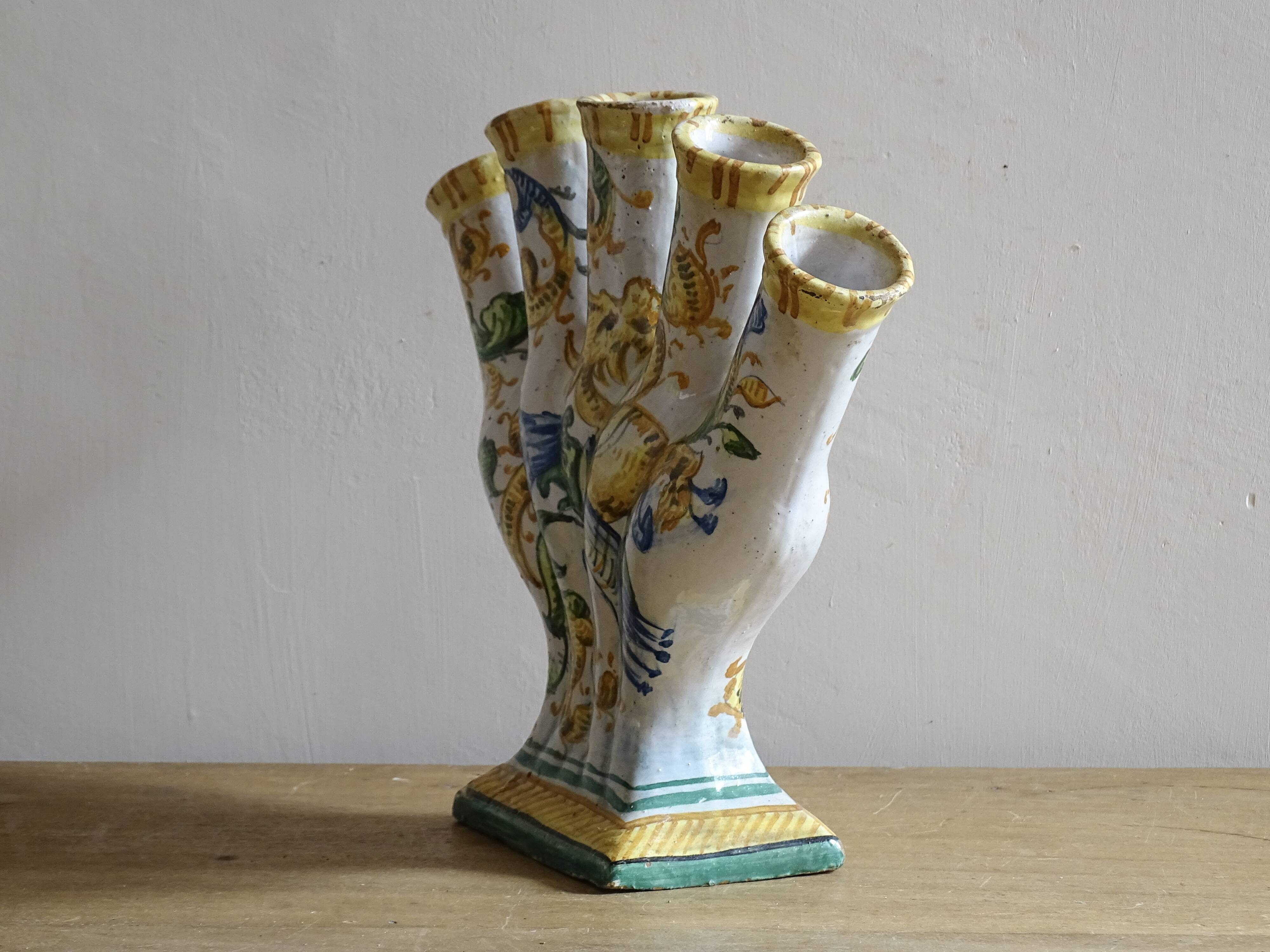 Italian Maiolica Ceramic Tulip Vase or Tulipière