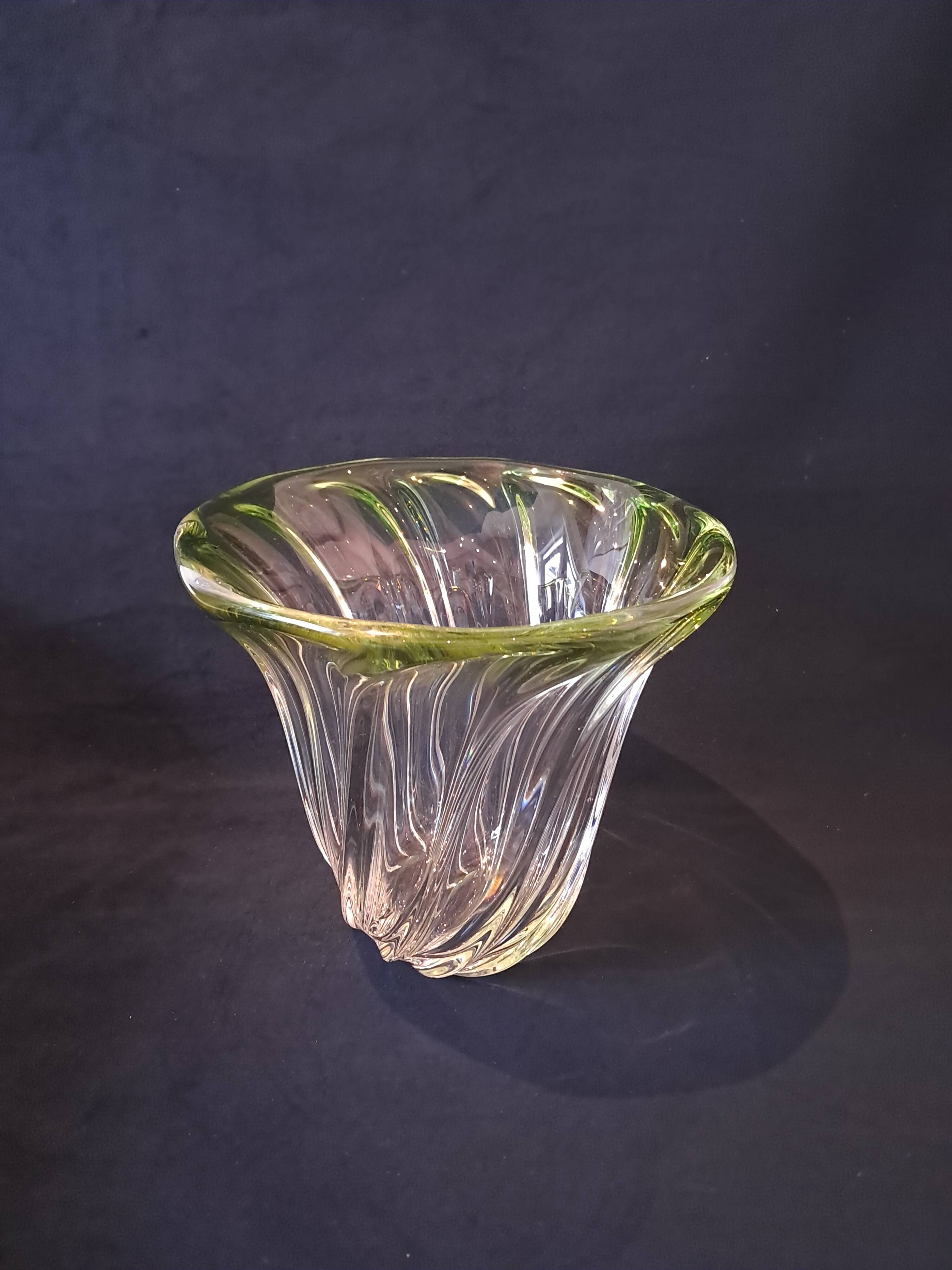 Val Saint Lambert Crystal 'Torsade' Vase in Gradient Apple Green