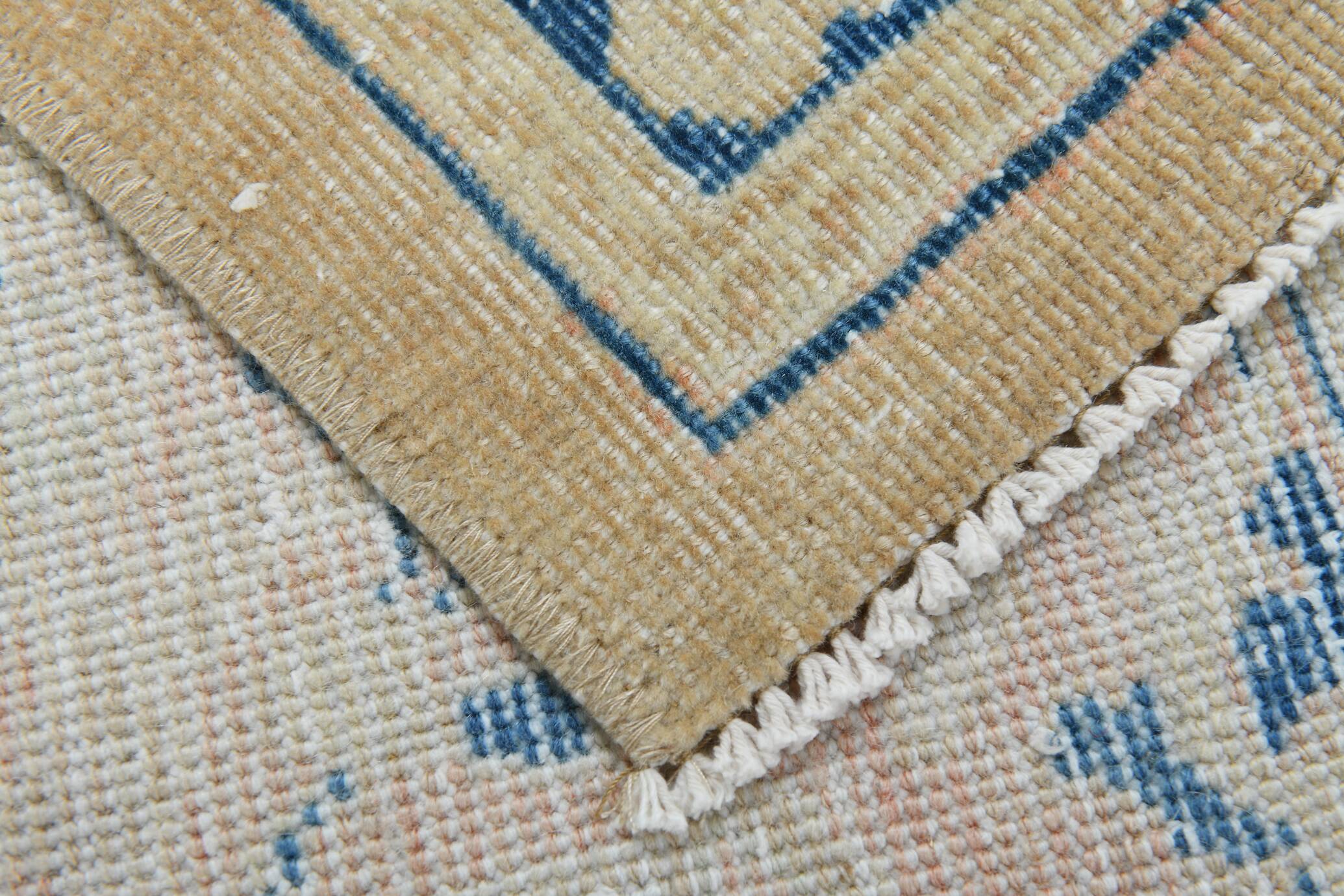 Tapis persan vintage beige et bleu à médaillon floral, 300x393 cm