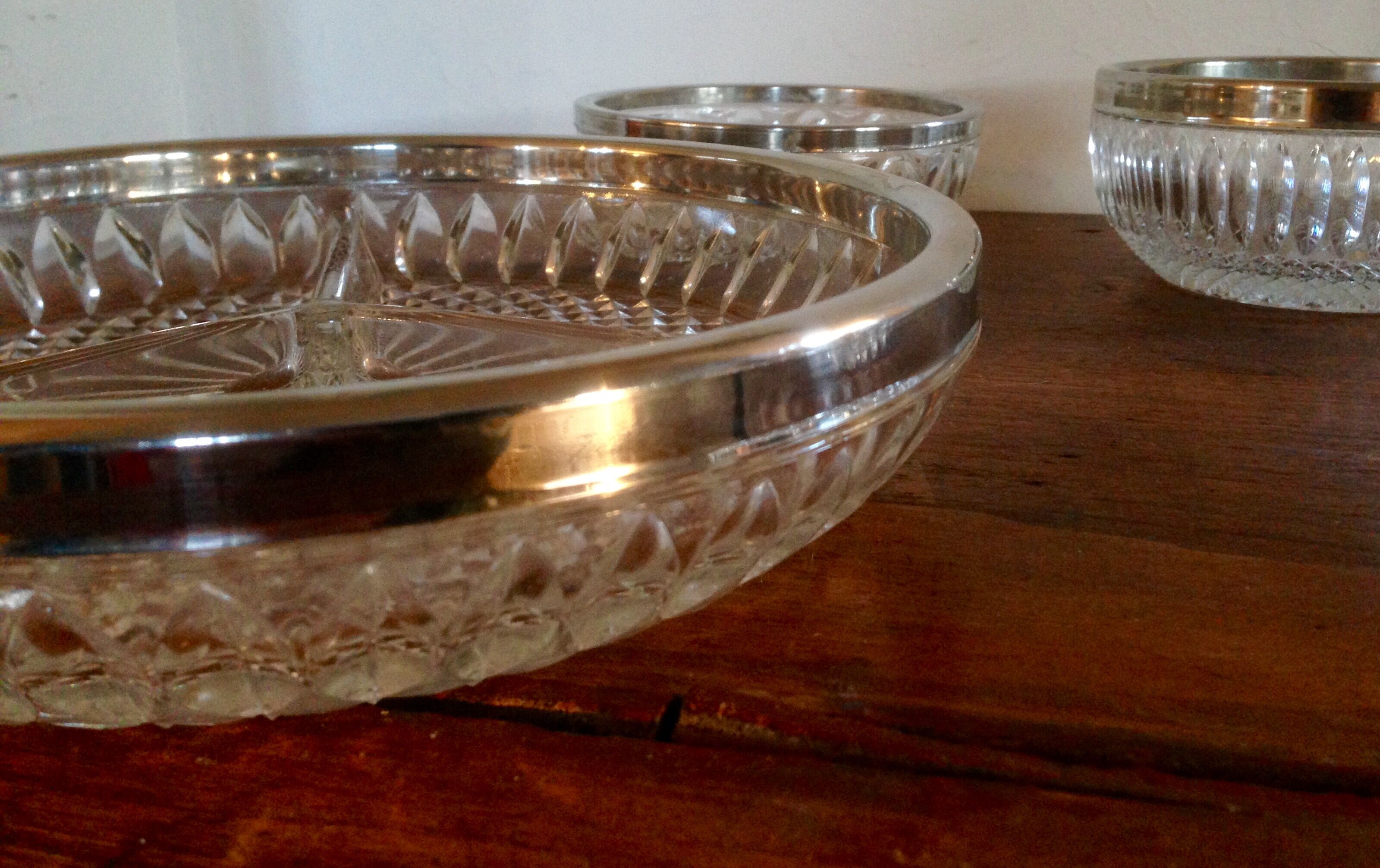 Dishes and ramekins chiseled glass and silver metal