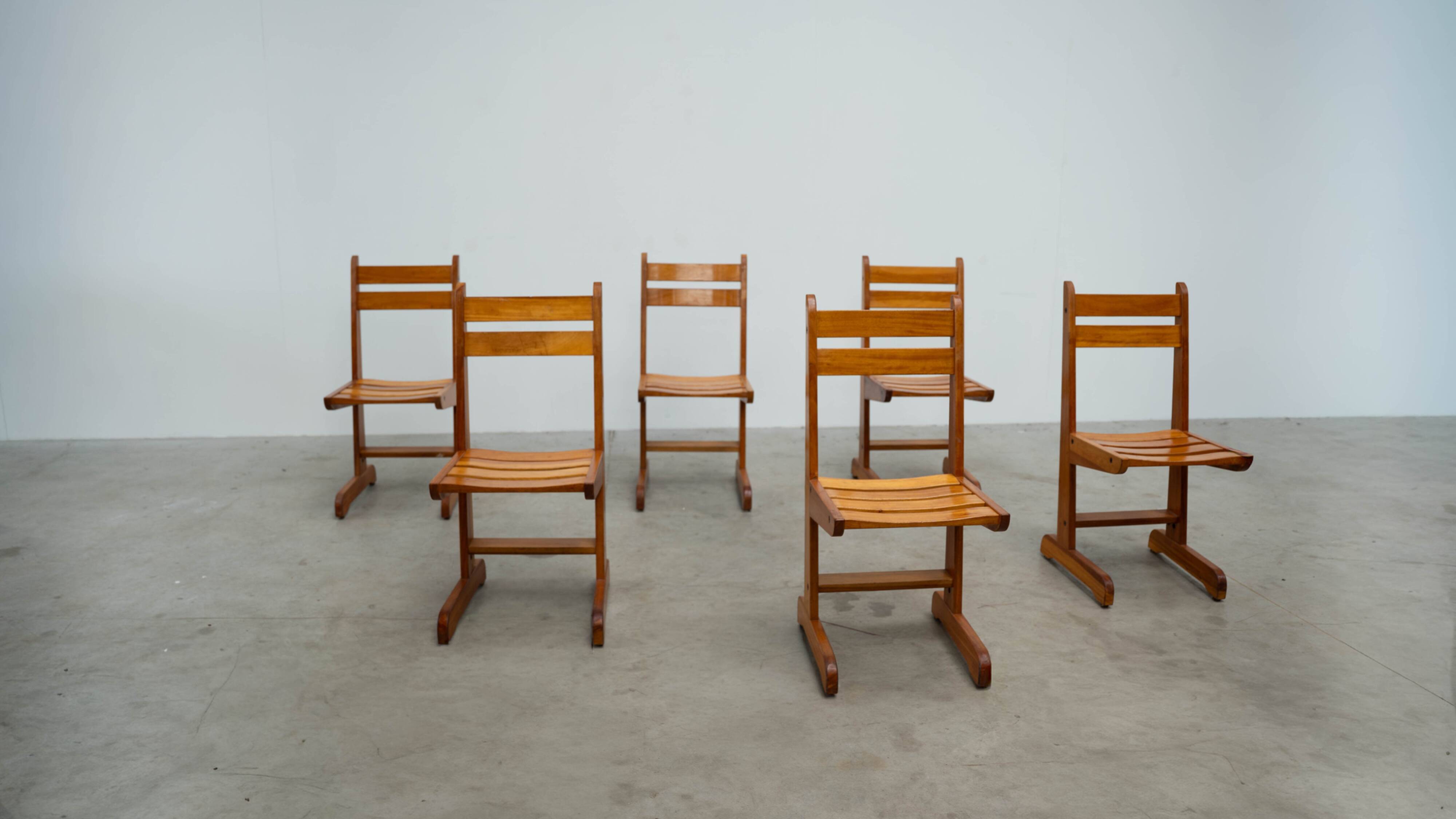 Set of six sculptural oak dining chairs