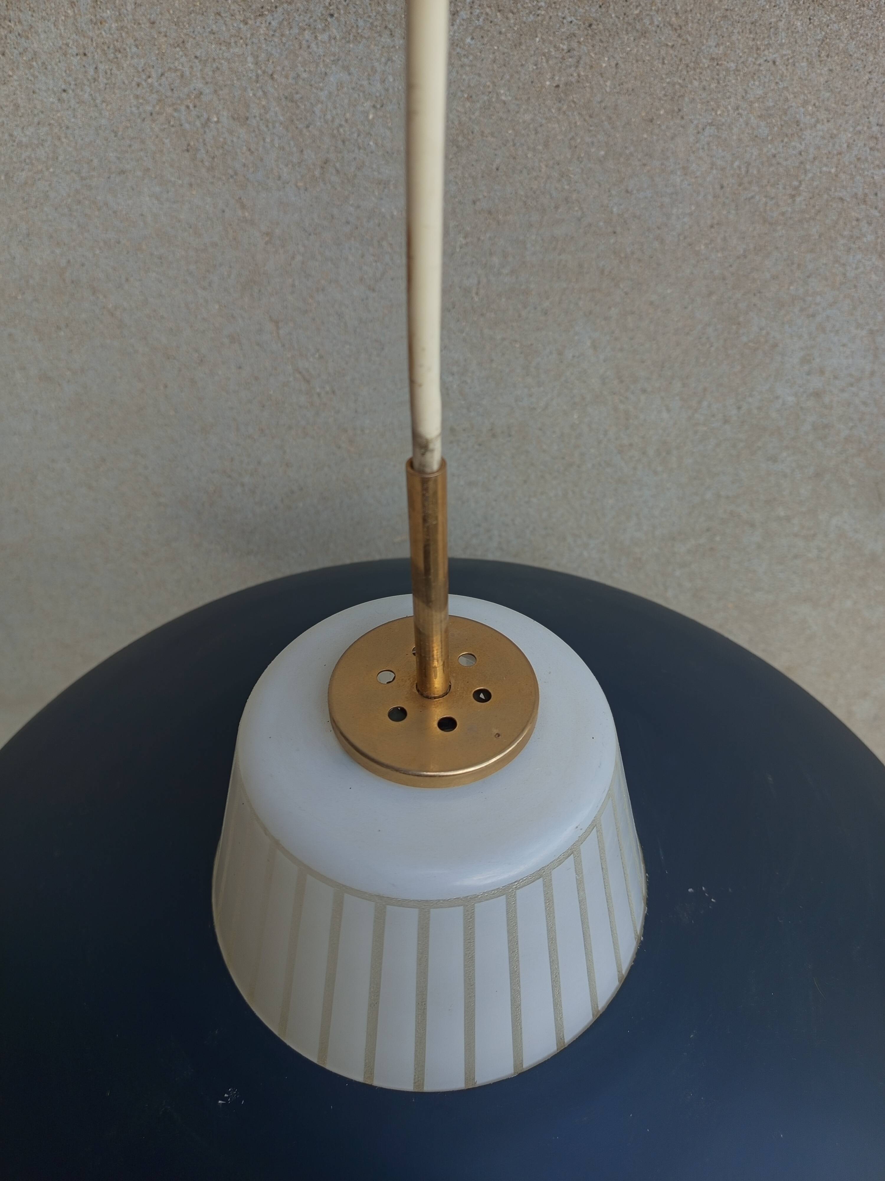 Vintage pendant light in dark gray and opaline metal