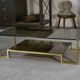Designer coffee table with brass structure and black smoked glass, 1970s