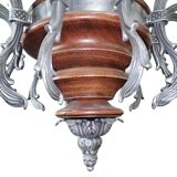 Lampadario in stile barocco a 15 luci in metallo e legno, anni '50