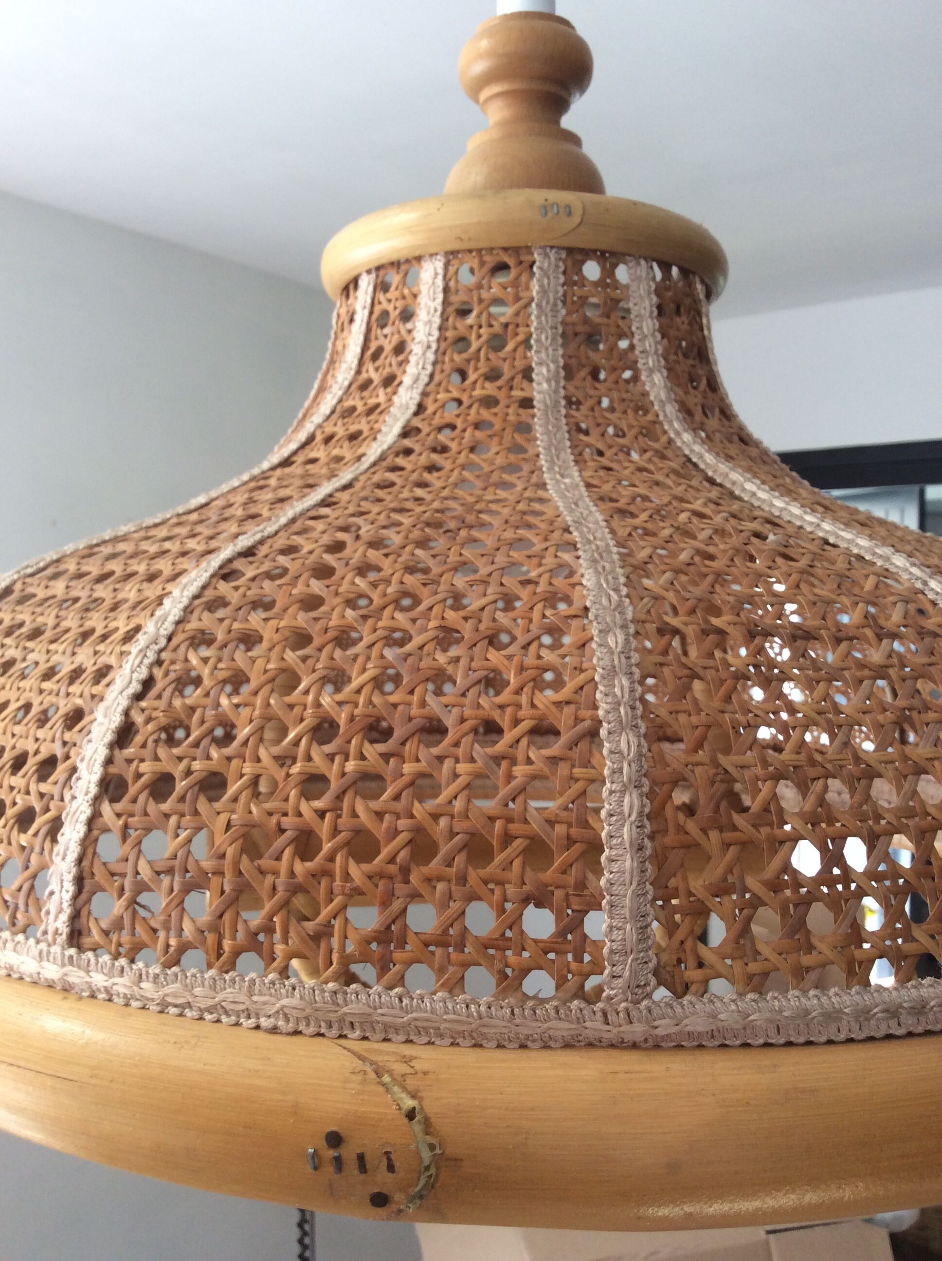Vintage canning and rattan hagning lamp from the 1970s
