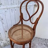 Thonet high bar chair in curved wood and cane