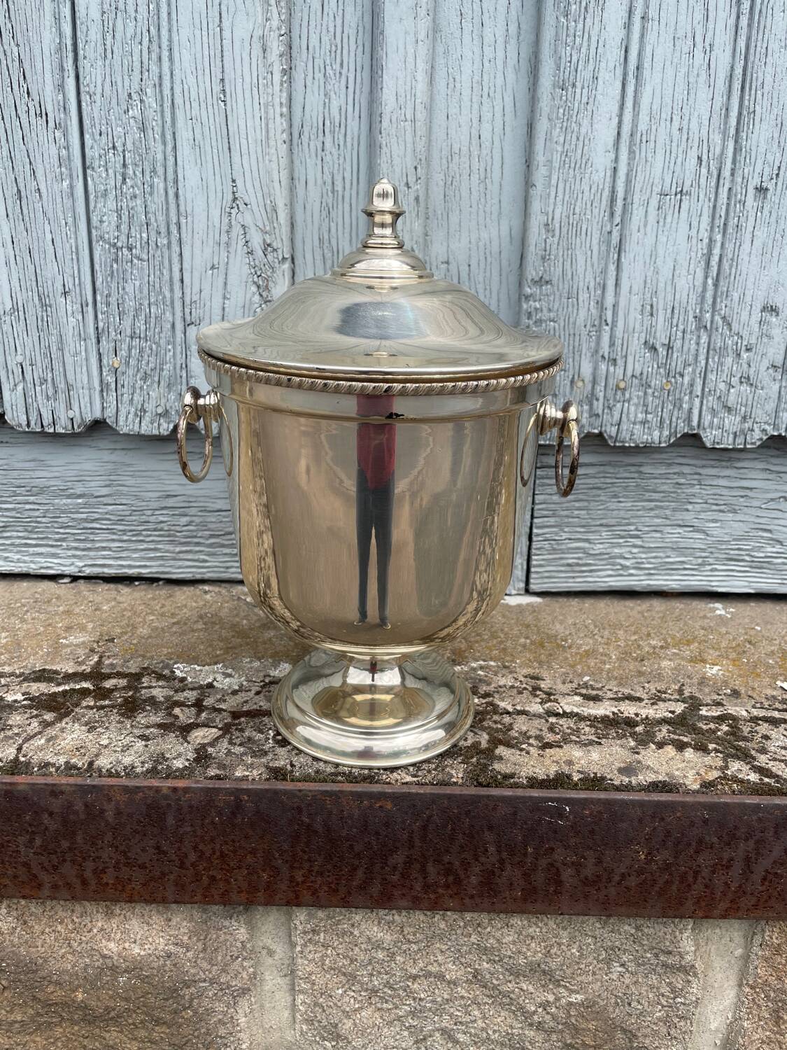 Silver Metal Lidded Ice Bucket