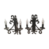 Deux appliques bois noir et argent