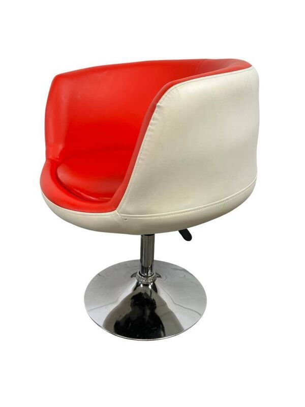 Chaise coque vintage blanc et rouge / fauteuil lounge / chaise de bureau