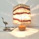 Orange ceramic lamp with vintage wool lampshade from the 70s