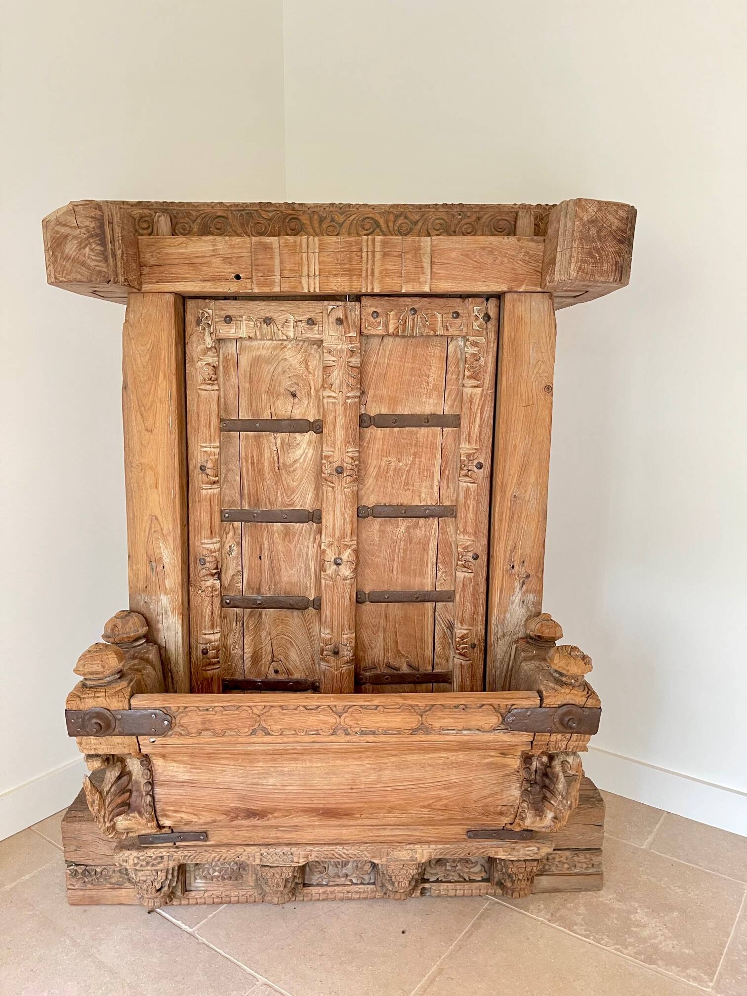 Door & old Indian balcony from Rajasthan in solid teak