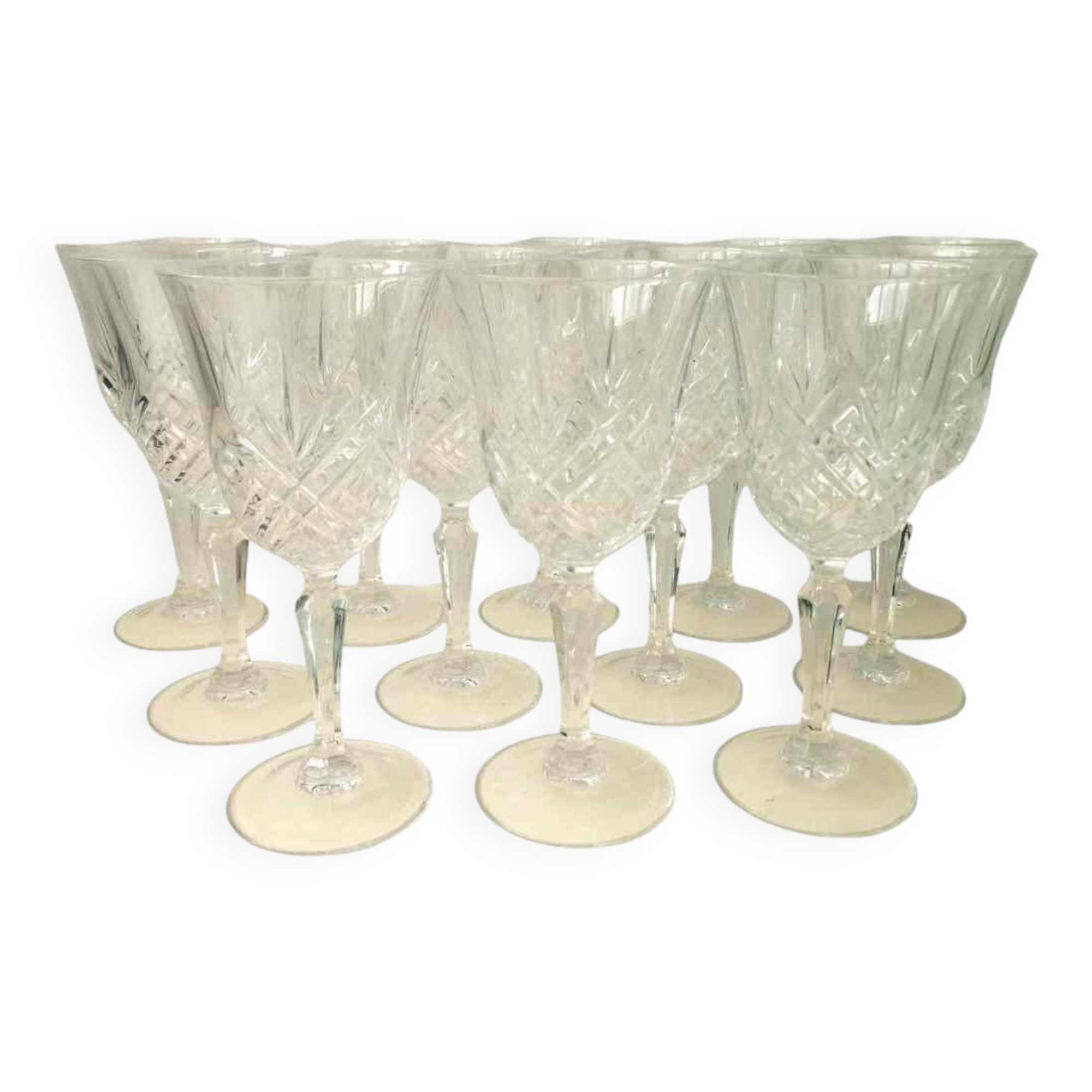 12 large cut crystal wine glasses