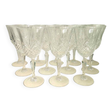 12 large cut crystal wine glasses