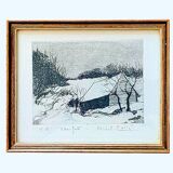 Painting by michel colin (1934) – etching - vosges landscape