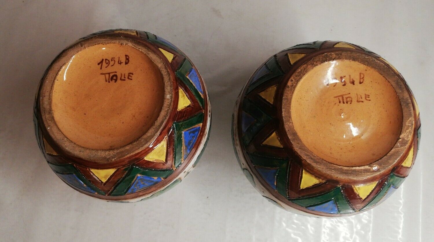 Pair of ceramic vase signed Italy 1954 b, vintage, decoration, flower