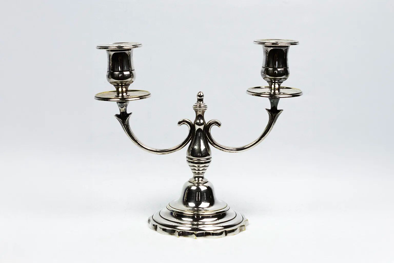 Pair of candlesticks | antique two-armed candelabra in silver-plated metal