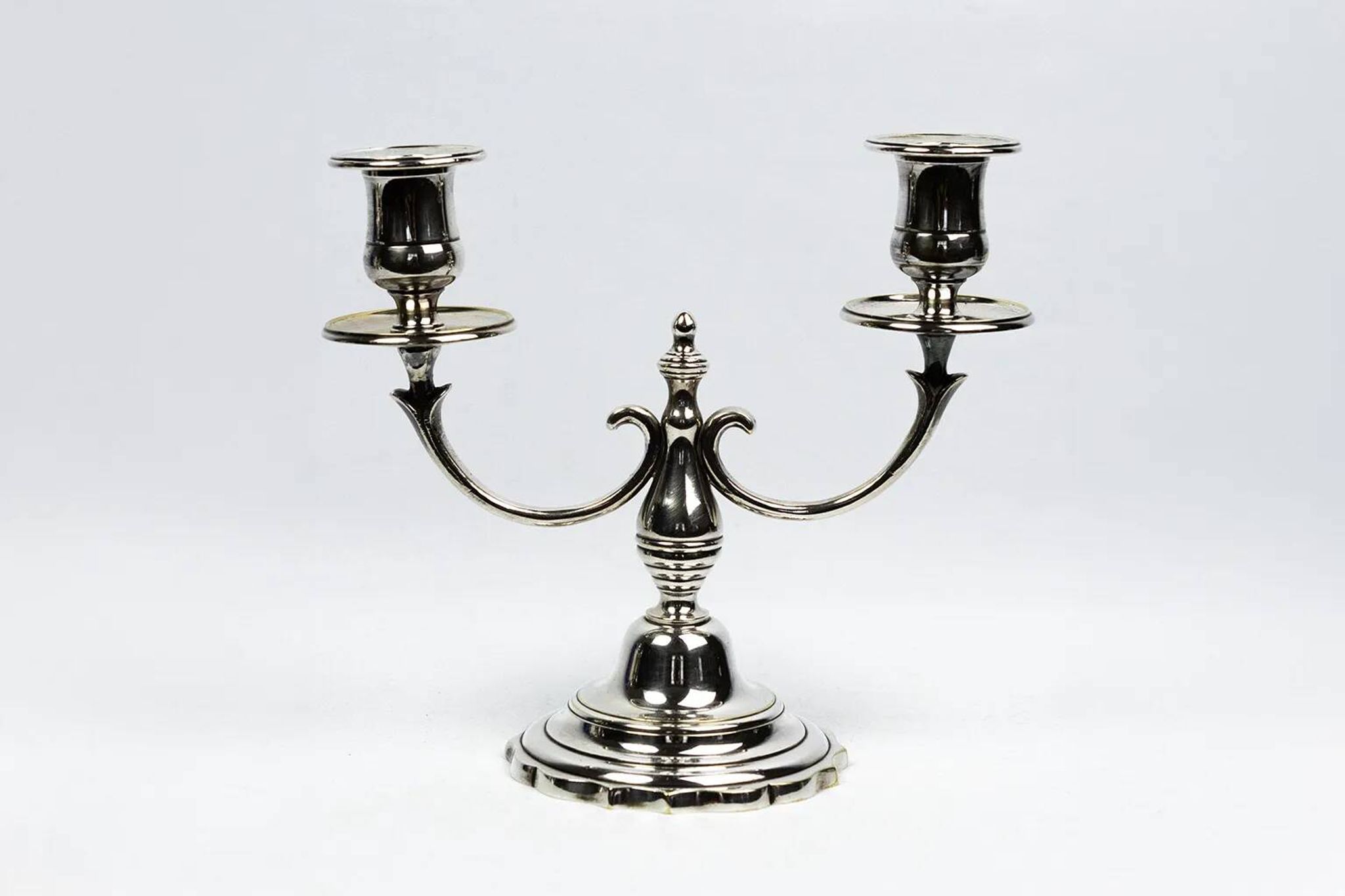 Pair of candlesticks | antique two-armed candelabra in silver-plated metal