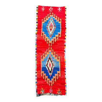Vintage Berber Boucherouite red carpet 95x280 cm