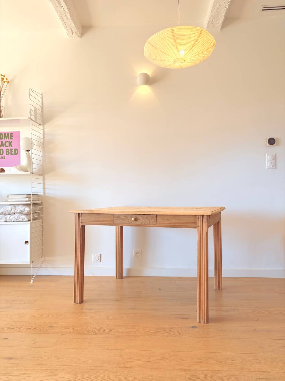 Art Deco sanded raw wood table
