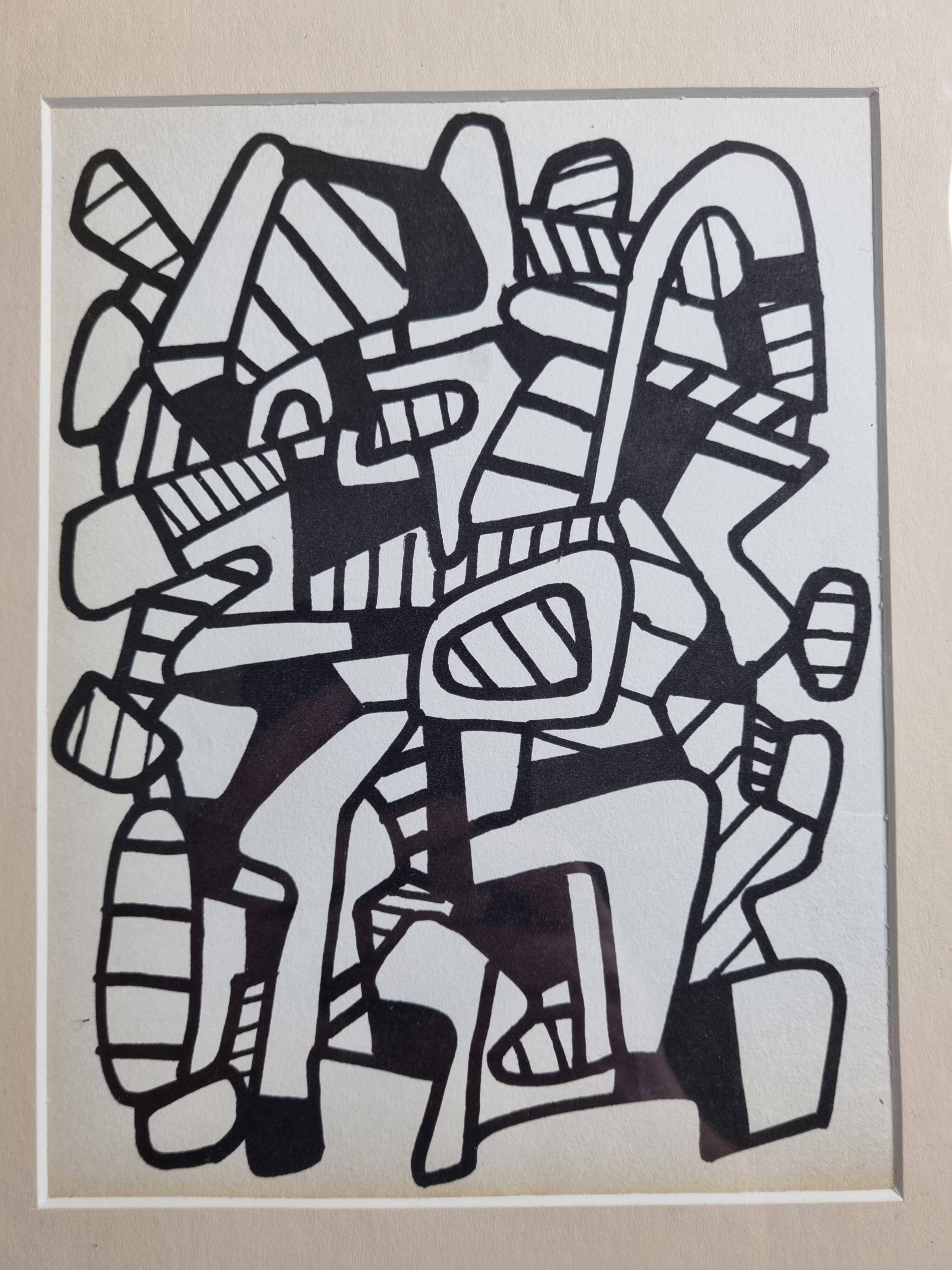 Screenprint after Jean Dubuffet framed under glass 24 cm by 31 cm