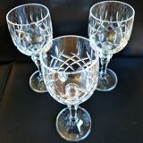 Set of three cut Bohemian Crystal Stemmed Glasses.