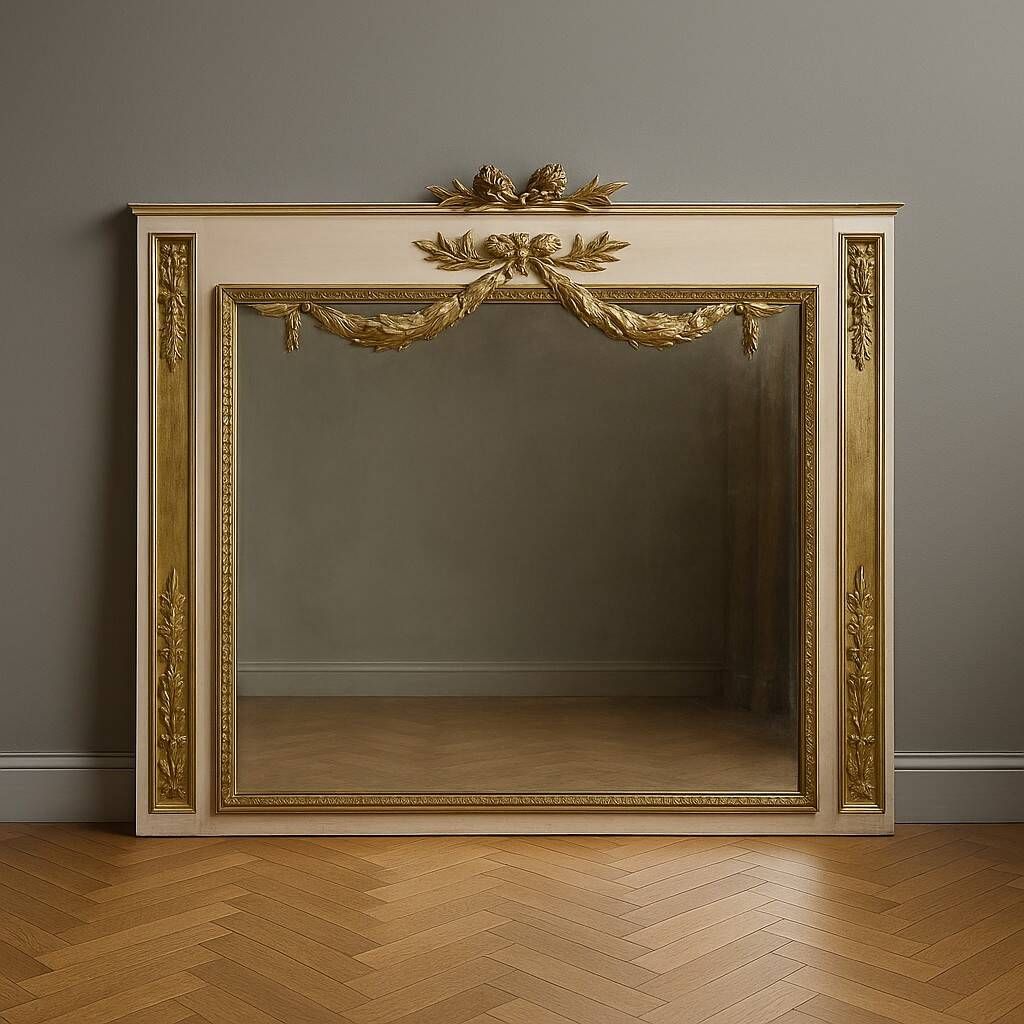 very large wooden trumeau in Louis XVI style, painted wood