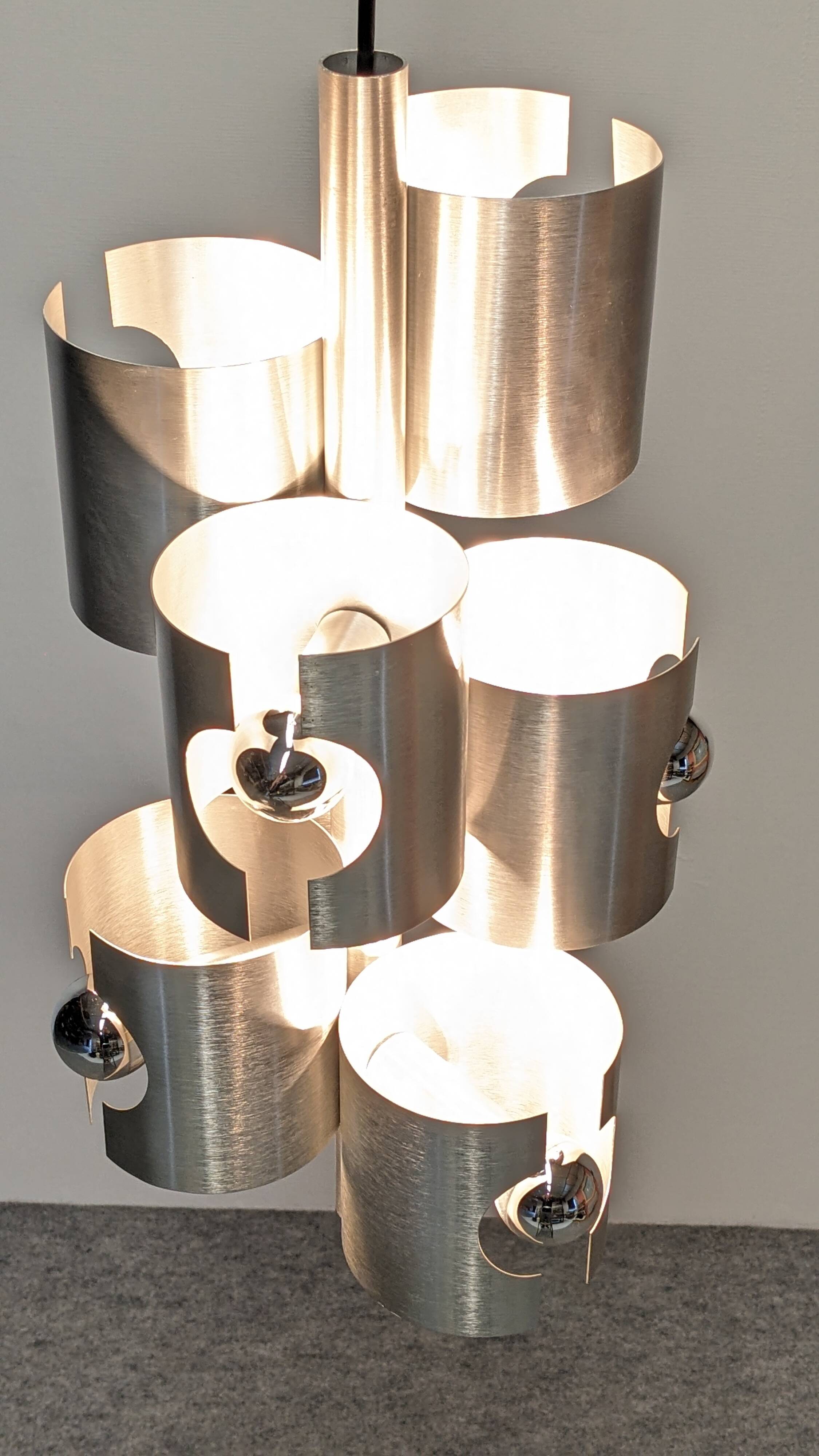 Space Age 7-light pipe chandelier, 1960s-70s