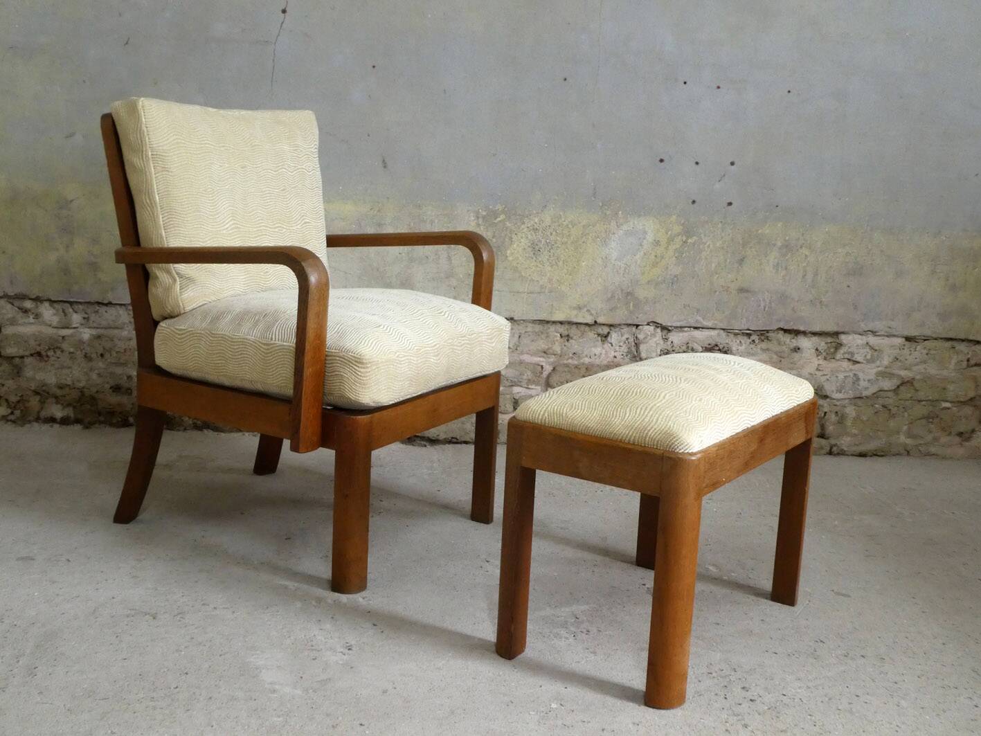 Oak armchair and ottoman, 1960
