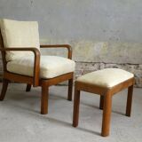 Oak armchair and ottoman, 1960