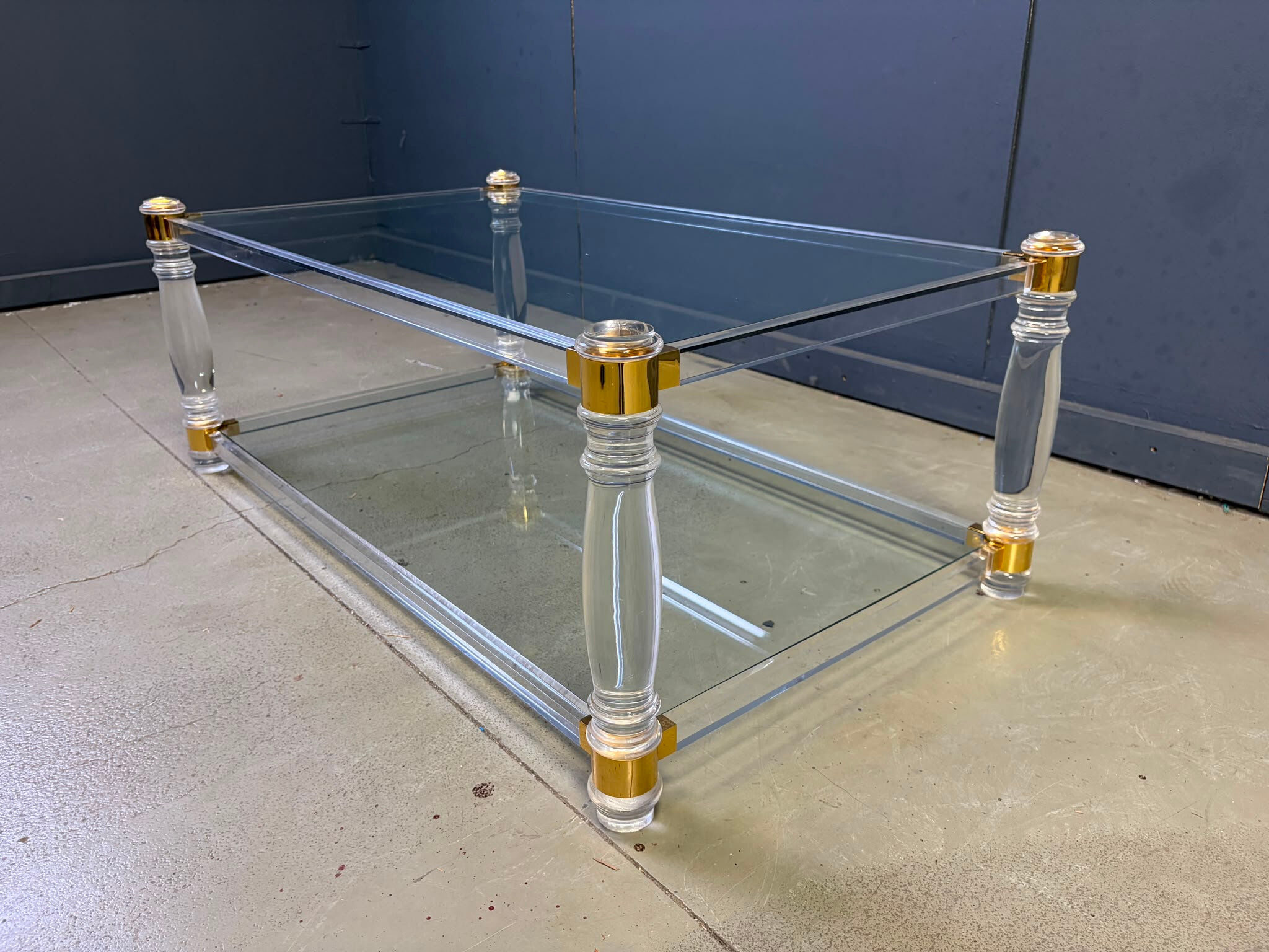 Vintage lucite and brass coffee table, 1970s
