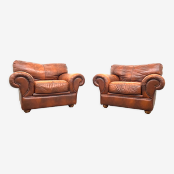 Set of 2 XXL leather armchairs