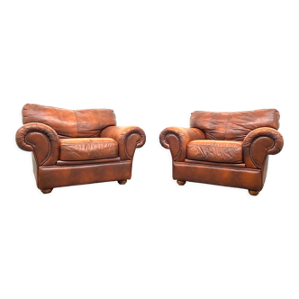 Set of 2 XXL leather armchairs