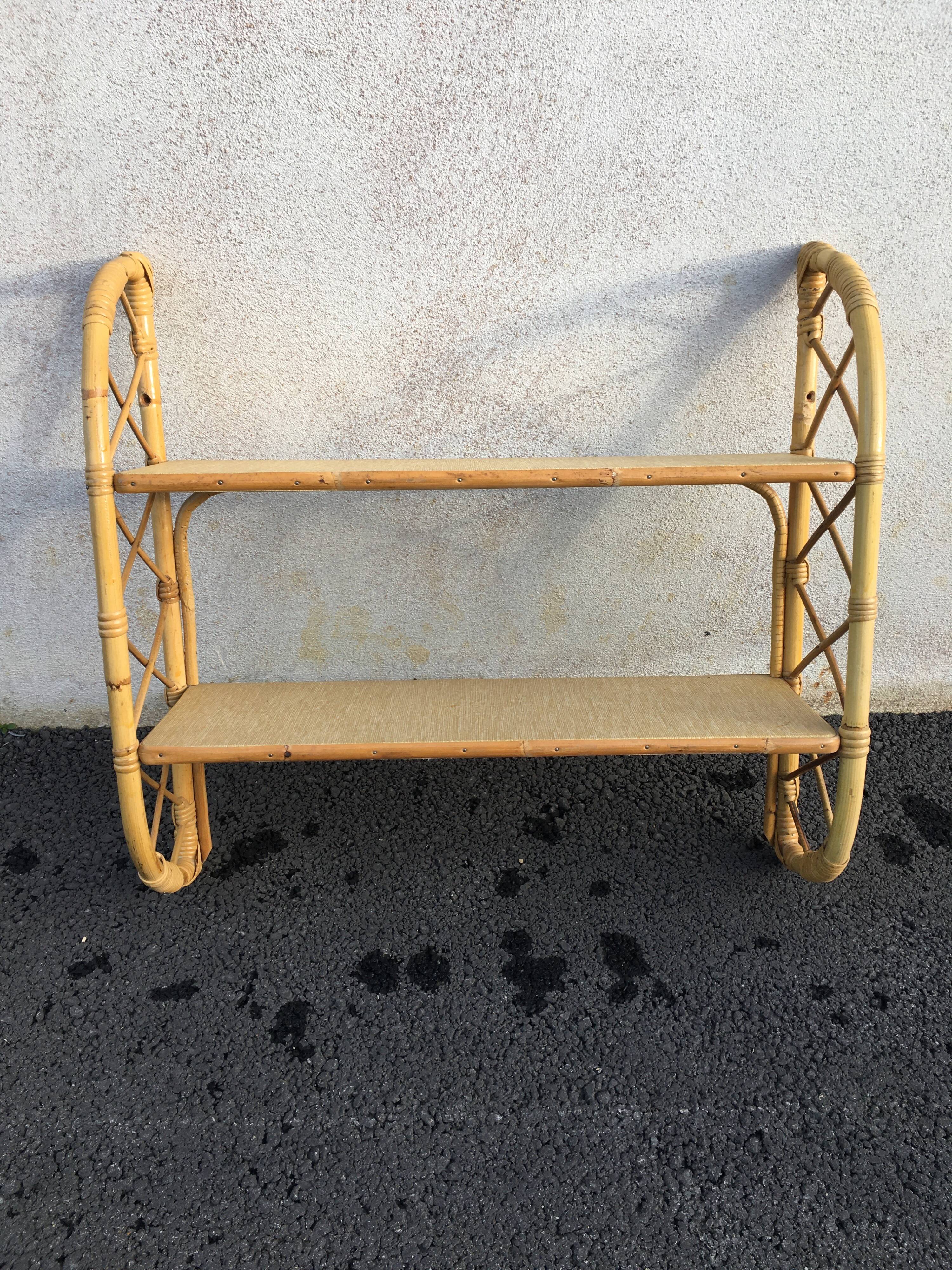Vintage rattan wall shelf