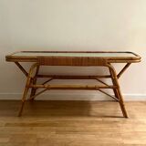 Coffee table, rattan mirror top 60s