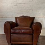 French Leather Club Chair, Havana Mustache Model, with Cuban Cigar Arms, Circa 1930's