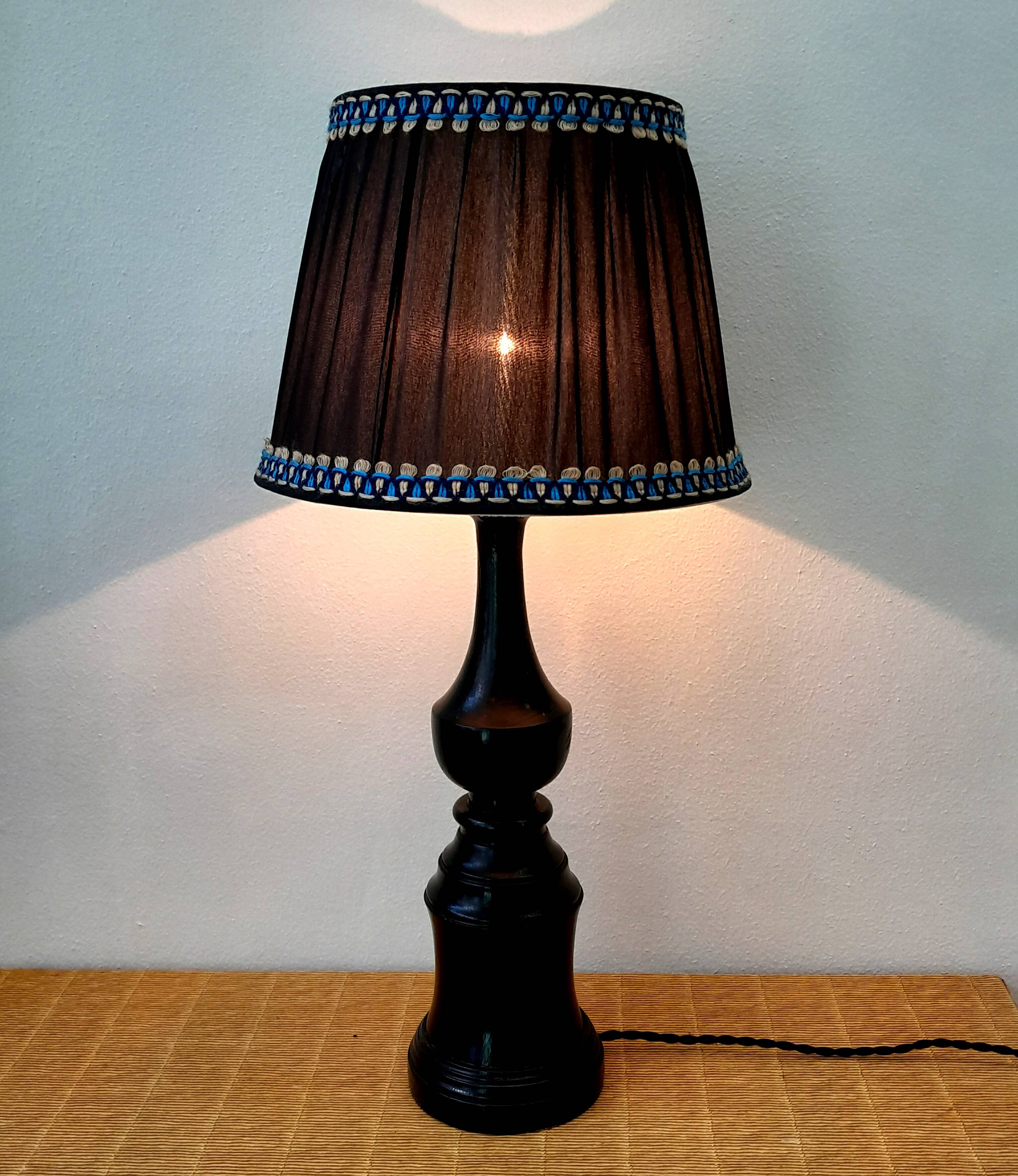 Art deco wooden lamp 1930 and couture lampshade