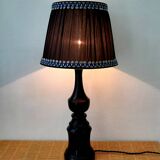 Art deco wooden lamp 1930 and couture lampshade