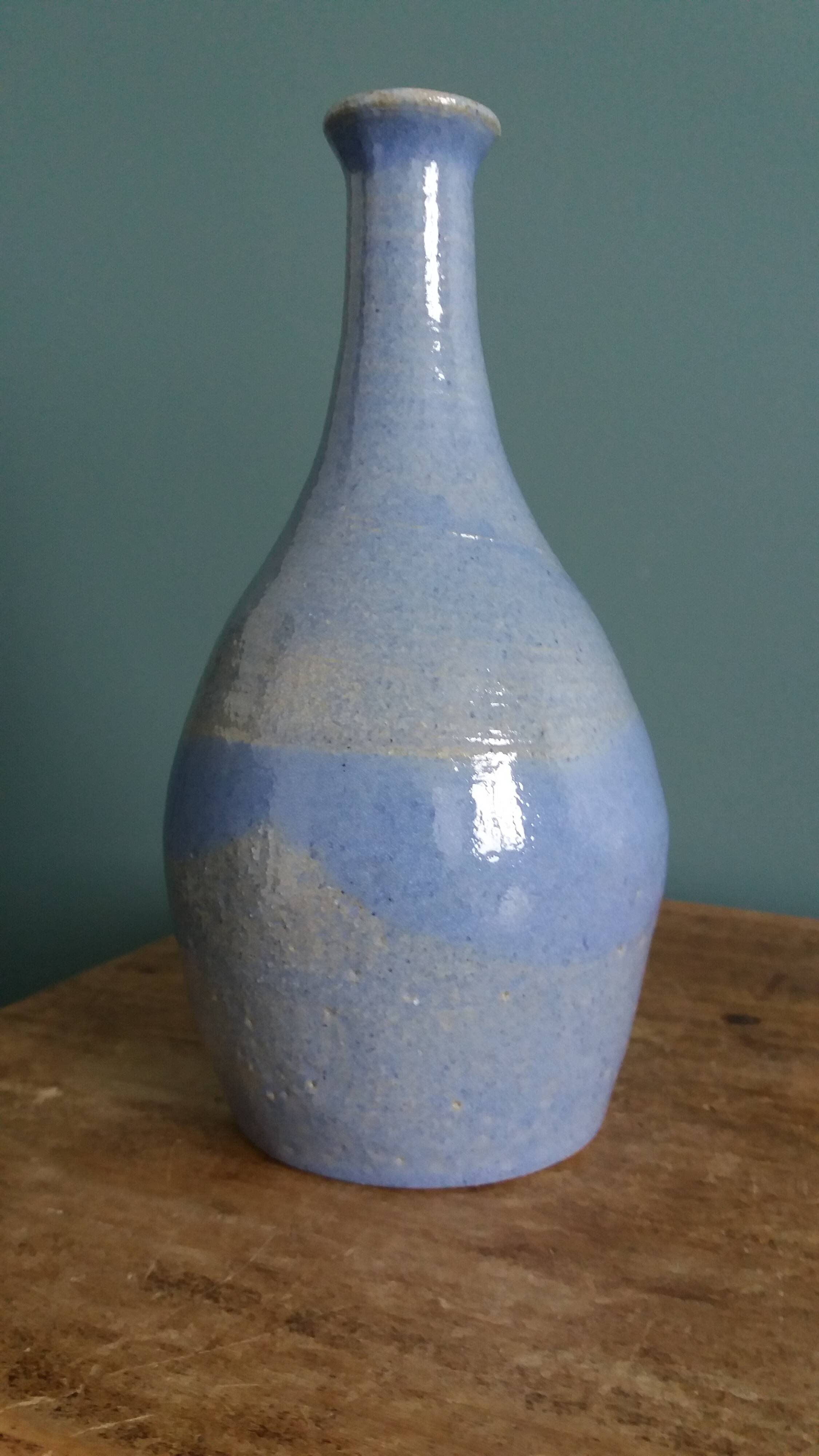 Vase bouteille signé en grès émaillée, céramique artisanale