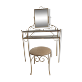 Vintage hairdresser 1950s brass and glass with mirror and matching seat