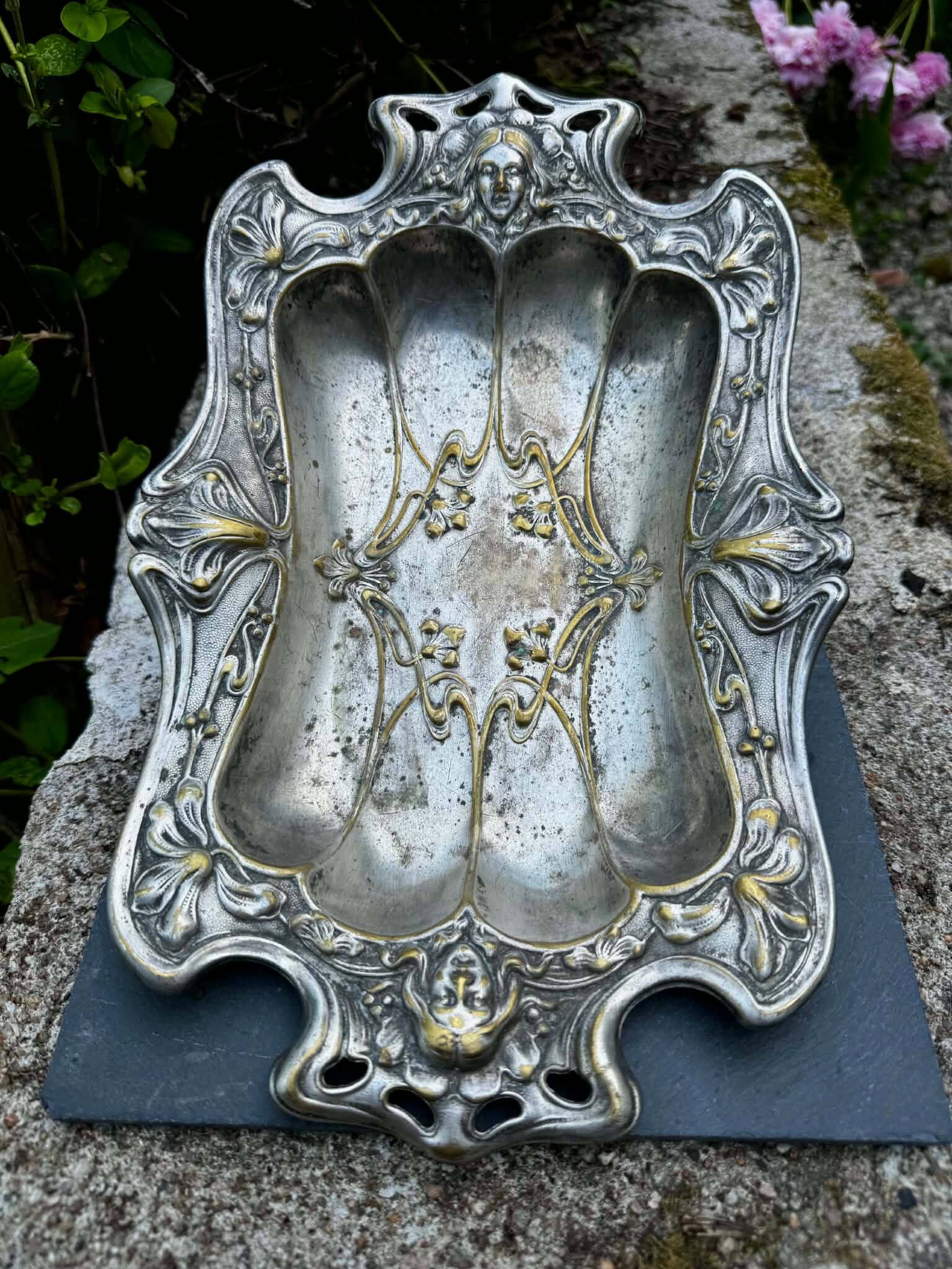 Silvered plateau Art Nouveau Jugendstil 19th century