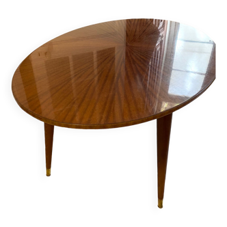Oval coffee table, compass legs and brass clogs, 50s