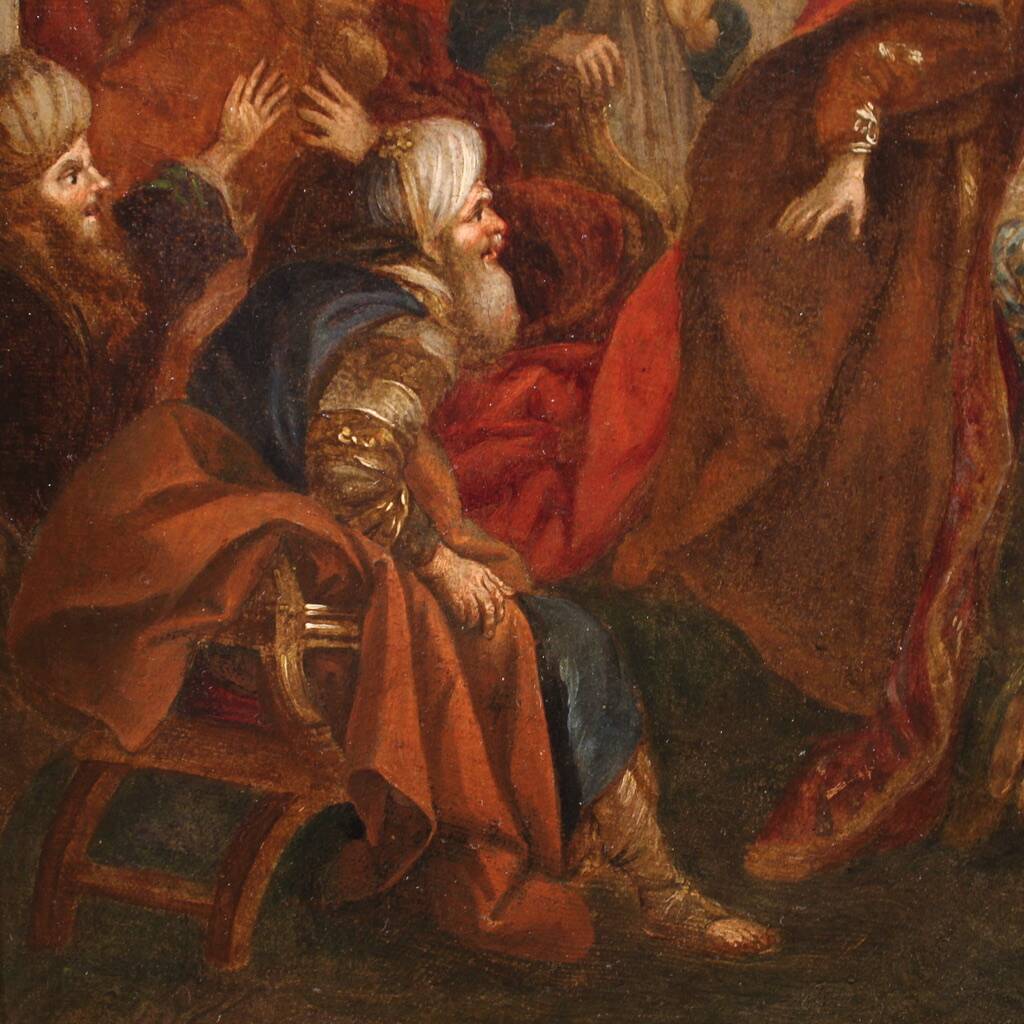 Antique painting from the 18th century, Esther fainting before Ahasuerus