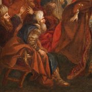 Antique painting from the 18th century, Esther fainting before Ahasuerus