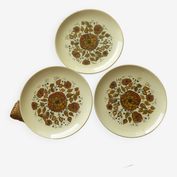 3 Gien dessert plates 60s-70s